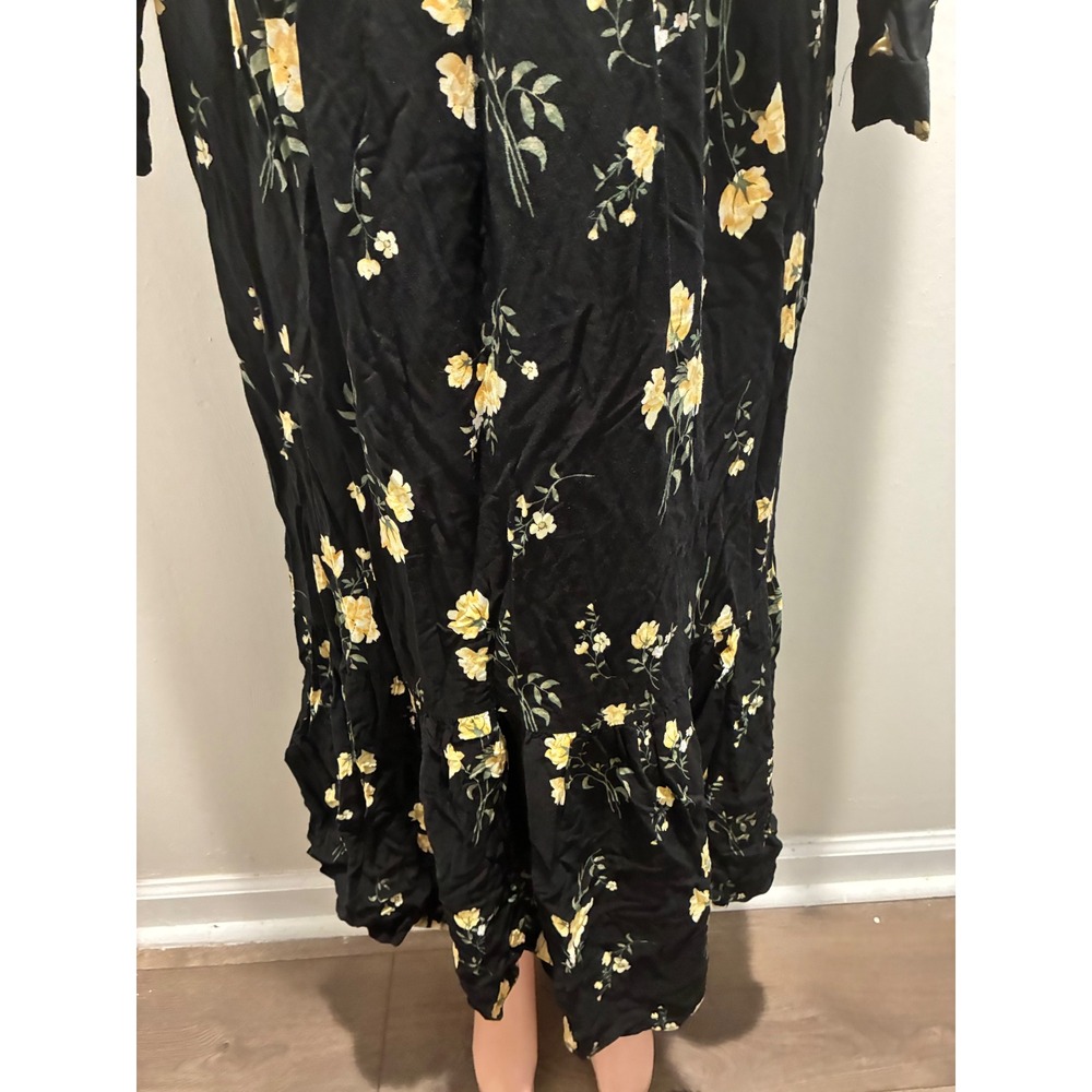 Old Navy Maxi Dress Womens XL Black Yellow Floral Excellent Long Sleeve - Picture 3 of 4